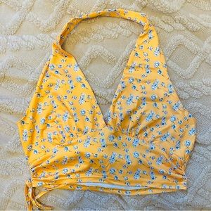 Yellow and blue floral halter neck top